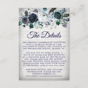 Carte D'accompagnement Navy Blue Boho Tribal Flora Détails du Mariage