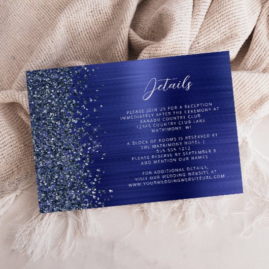 Carte D'accompagnement Navy Blue Brushed Metal Wedding Details 
