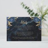 Carte D'accompagnement Navy Blue Floral Agate Gold Script Wedding Details (Debout devant)