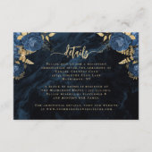 Carte D'accompagnement Navy Blue Gold Floral Agate Script Mariage Détails (Devant)
