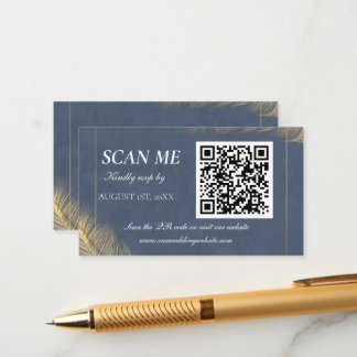 Carte D'accompagnement Navy Blue Gold QR Code Digital Wedding RSVP Card