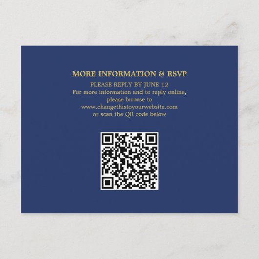 Carte D'accompagnement Navy Blue Golden Beige Mariage QR Code Détails (Dos)