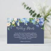 Carte D'accompagnement Navy Blue Hydrangeas Floral Mariage Info Détails (Debout devant)