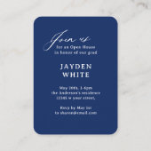 Carte D'accompagnement Navy Blue Mini Modern Script Photo Graduation (Dos)