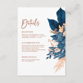 Carte D'accompagnement Navy Blue Modern Elegant Floral Mariage Détails (Devant)