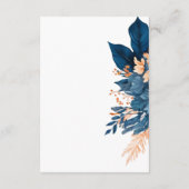 Carte D'accompagnement Navy Blue Modern Elegant Floral Mariage Détails (Dos)