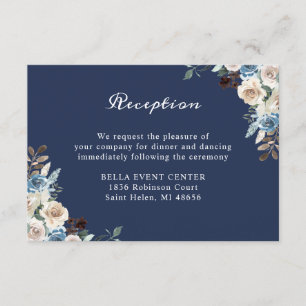 Carte D'accompagnement Navy Blue Neutral Floral Mariage Détails de la réc