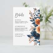 Carte D'accompagnement Navy Blue Orange Terracotta Floral Mariage Détails (Debout devant)