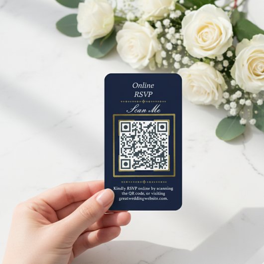 Carte D'accompagnement Navy Blue | Photo Online RSVP QR Code Wedding 
