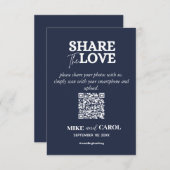 Carte D'accompagnement Navy Blue Share The Love Photo Qr Code Mariage (Devant / Derrière)