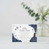 Carte D'accompagnement Navy Blue Silver Quincenarea Reception Details (Debout devant)