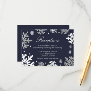 Carte D'accompagnement Navy Blue Snowflakes Réception de mariage hivernal