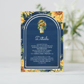 Carte D'accompagnement Navy Blue Sunflower Mason Jar Arch Wedding Details (Debout devant)