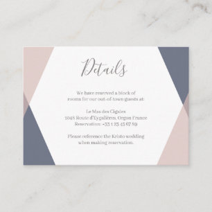 Carte D'accompagnement Navy Blush Pink Geometry Mariage détails de l'hôte
