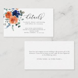 Carte D'accompagnement Navy Burange Fall Floral Détails du Mariage
