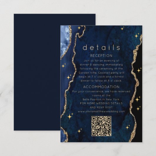 Carte D'accompagnement Navy Celestial Mariage Or (Devant / Derrière)