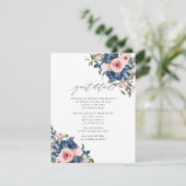 Carte D'accompagnement Navy et Blush Floral Mariage Détails de l'invité (Debout devant)