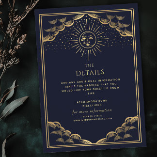 Carte D'accompagnement Navy Gold Sun and Moon Tarot Wedding Details