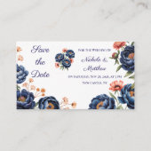 Carte D'accompagnement Navy & Orange Floral Save the Date (Devant)