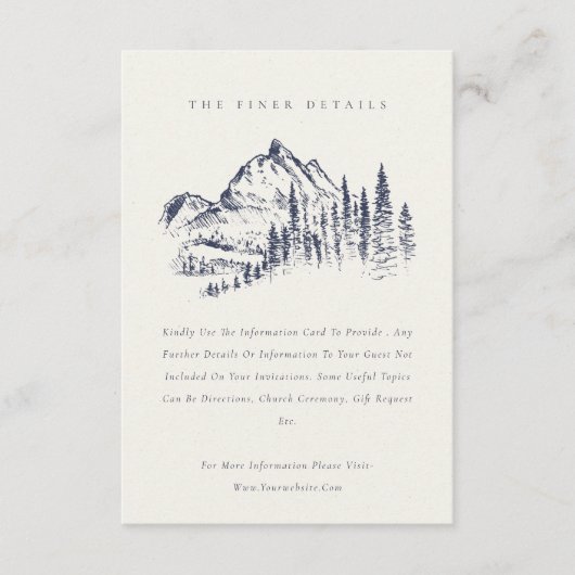 Carte D'accompagnement Navy Pine Woods Mountain Sketch Détails du Mariage (Devant)