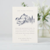 Carte D'accompagnement Navy Pine Woods Mountain Sketch Détails du Mariage (Debout devant)