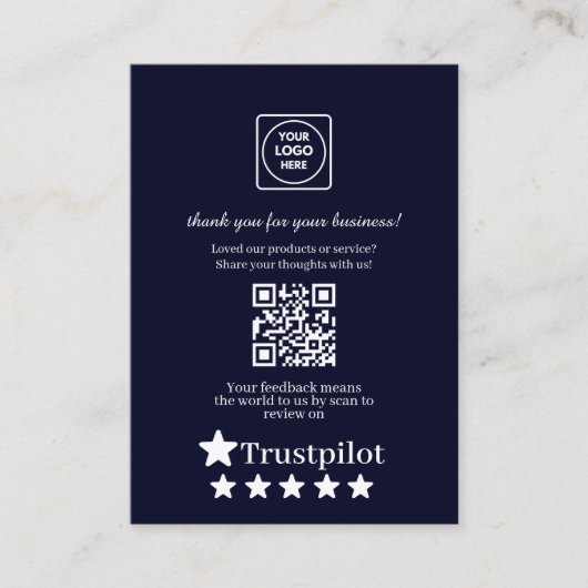 Carte D'accompagnement Navy QR | Trustpilot Business Thank You Link (Devant)