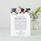 Carte D'accompagnement Navy Rose Bourgogne Mariage Set de table Merci (Debout devant)