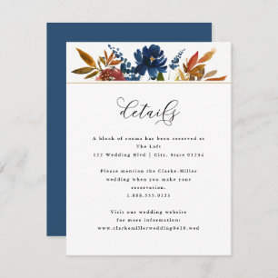 Carte D'accompagnement Navy & Rust Boho Floral, Mariage blanc Détails