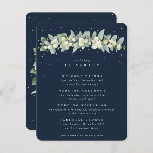 Carte D'accompagnement Navy Snowberry+Eucalyptus Garland Mariages Événeme (Devant / Derrière)