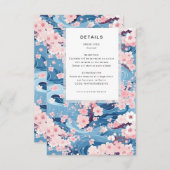 Carte D'accompagnement Navy Waves Sakura Blossom Modern Wedding Details (Devant / Derrière)