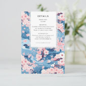 Carte D'accompagnement Navy Waves Sakura Blossom Modern Wedding Details (Debout devant)