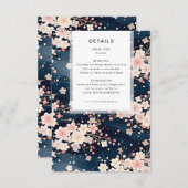 Carte D'accompagnement Navy Waves Sakura Blossom Modern Wedding Details (Devant / Derrière)