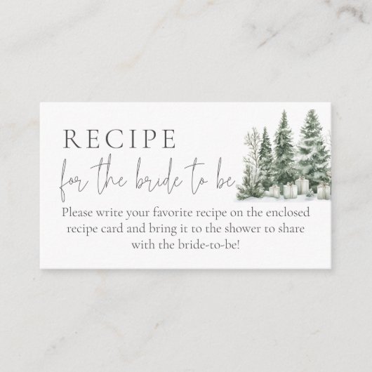 Carte D'accompagnement Neige en amour Douche Recette pour la mariée à êtr (Devant)