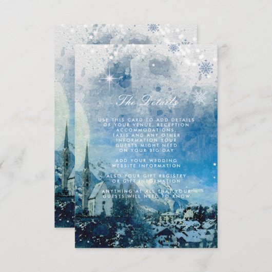 Carte D'accompagnement neige hiver vacances mariage détails informations (Devant / Derrière)