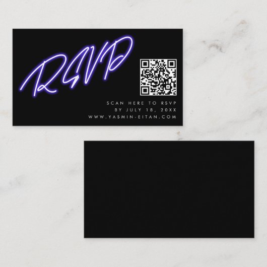 Carte D'accompagnement Neon violet brillant noir moderne mariage RSVP (Devant / Derrière)
