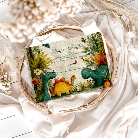 Carte D'accompagnement Neutral Dinosaur Baby Shower Diapper Raffle