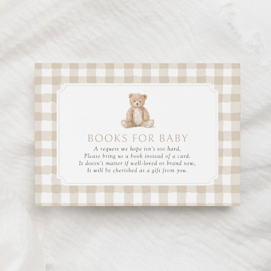 Carte D'accompagnement Neutral Gingham Teddy Bear Books for Baby