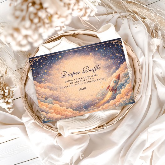 Carte D'accompagnement Neutral Space Rocket Stars Diapper Raffle 