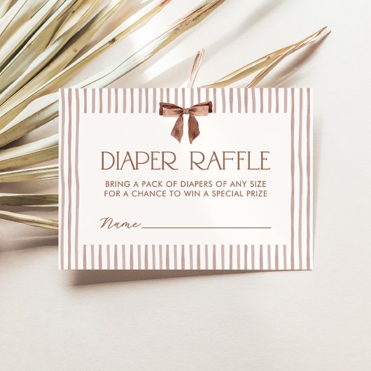 Carte D'accompagnement Neutral Striped Bow Diaper Raffle