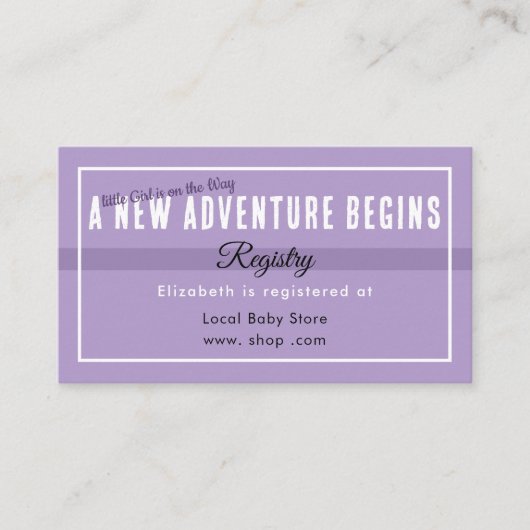 Carte D'accompagnement New Adventure Purple Registry Enclosure Card (Devant)
