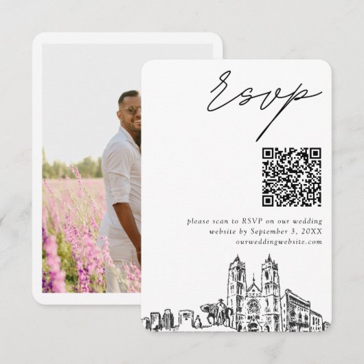 Carte D'accompagnement Newark Mariage Moderne RSVP QR Code (Devant / Derrière)
