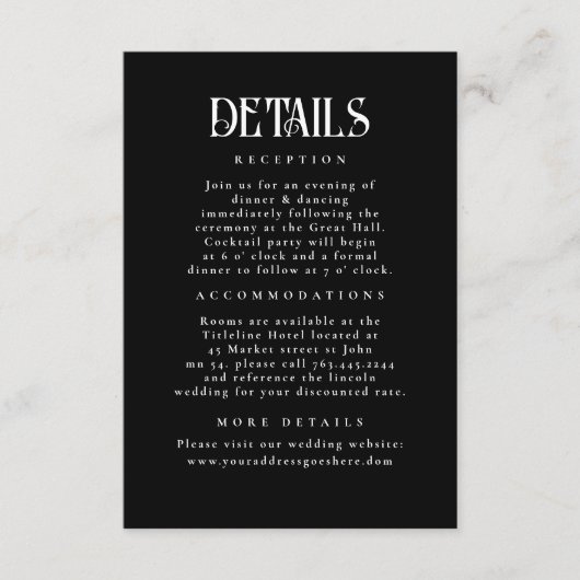 Carte D'accompagnement Night Stars Black Détails du Mariage (Devant)