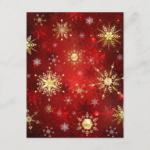 Carte D'accompagnement Noël Golden Snowflakes sur Arrière - plan rouge