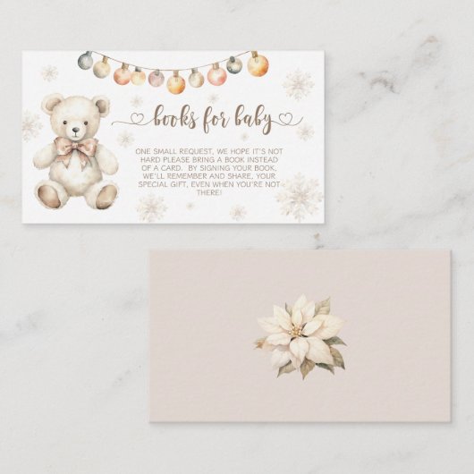 Carte D'accompagnement Noël hiver livres d'ours bébé pour bébé (Devant / Derrière)