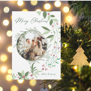 Carte D'accompagnement Noël Holly Botanical Green Photo Marine