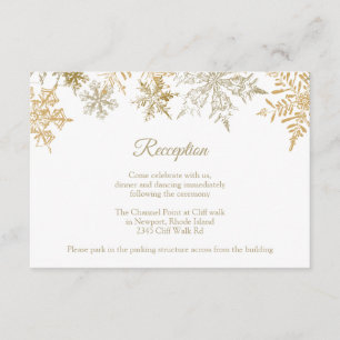 Carte D'accompagnement Noël Mariage Réception Gold Snowflakes Hiver