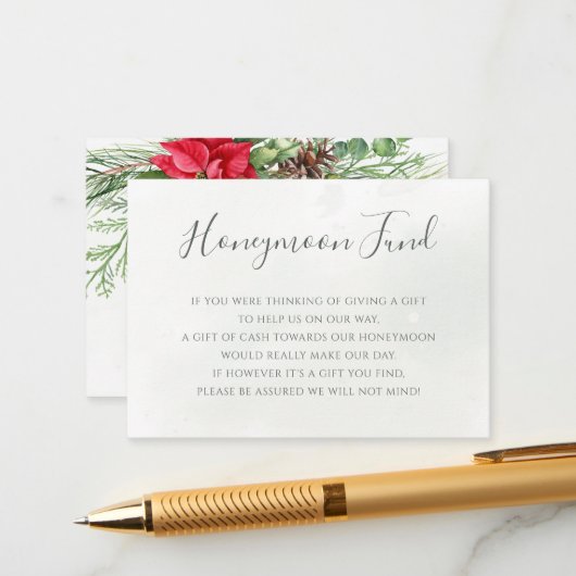 Carte D'accompagnement Noël Poinsettia Mariage de verdure d'hiver (Devant/Arrière en situation)