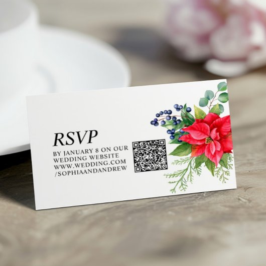 Carte D'accompagnement Noël Red Berries Mariage QR Code RSVP