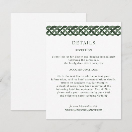 Carte D'accompagnement noeud celtique | Invité d'informations sur le Mari (Devant / Derrière)