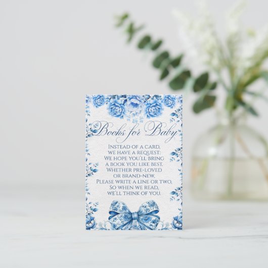 Carte D'accompagnement Nœud floral bleu élégant Livres Toile chic pour bé (Debout devant)